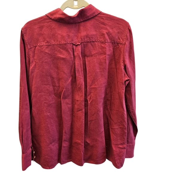 Talbots Pure Irish Linen Button Down Shirt Solid Burgundy Red Womens - Picture 3 of 6